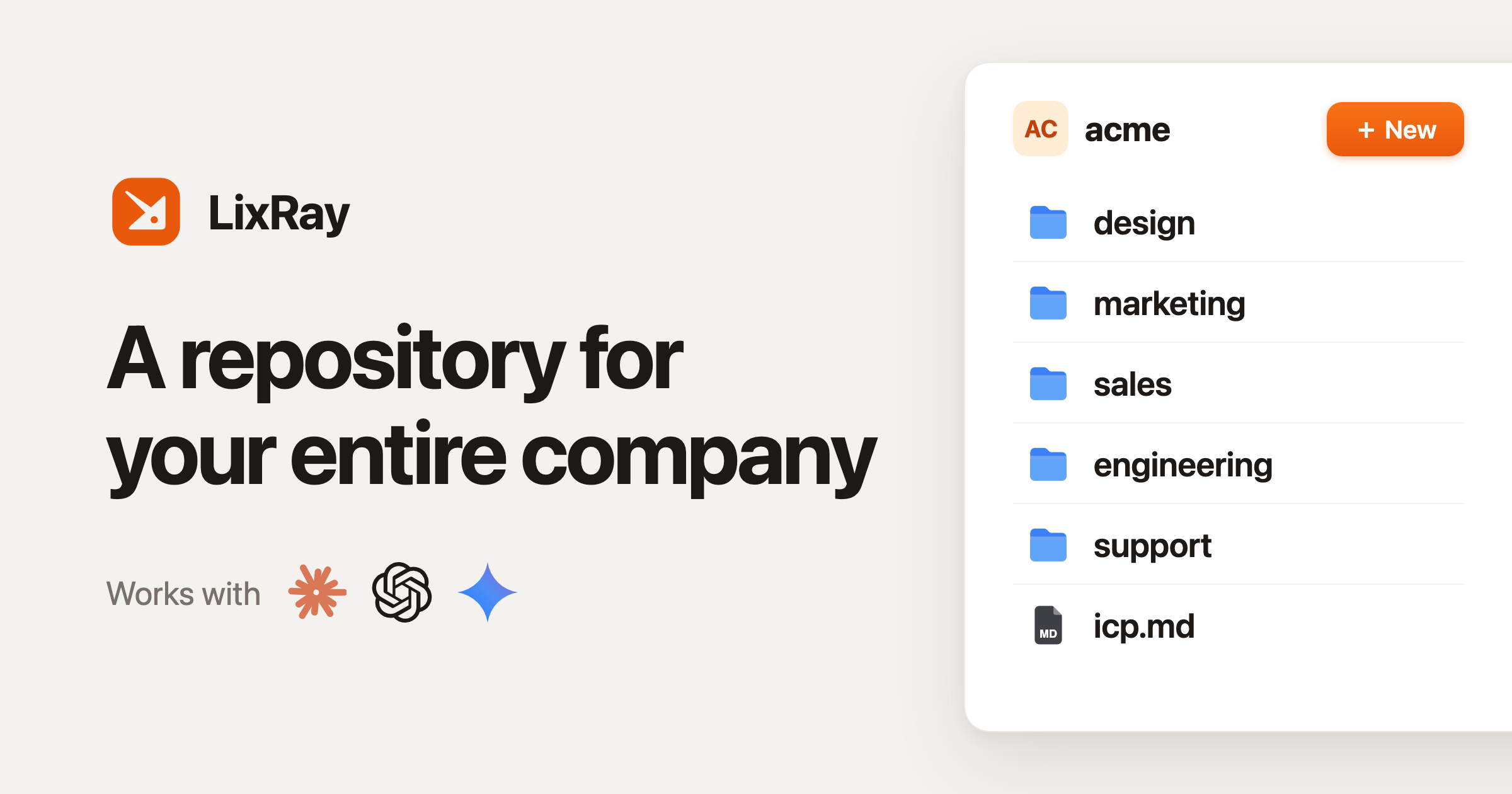 LixRay: a repository for your entire company. Works with Claude, OpenAI, and Gemini.