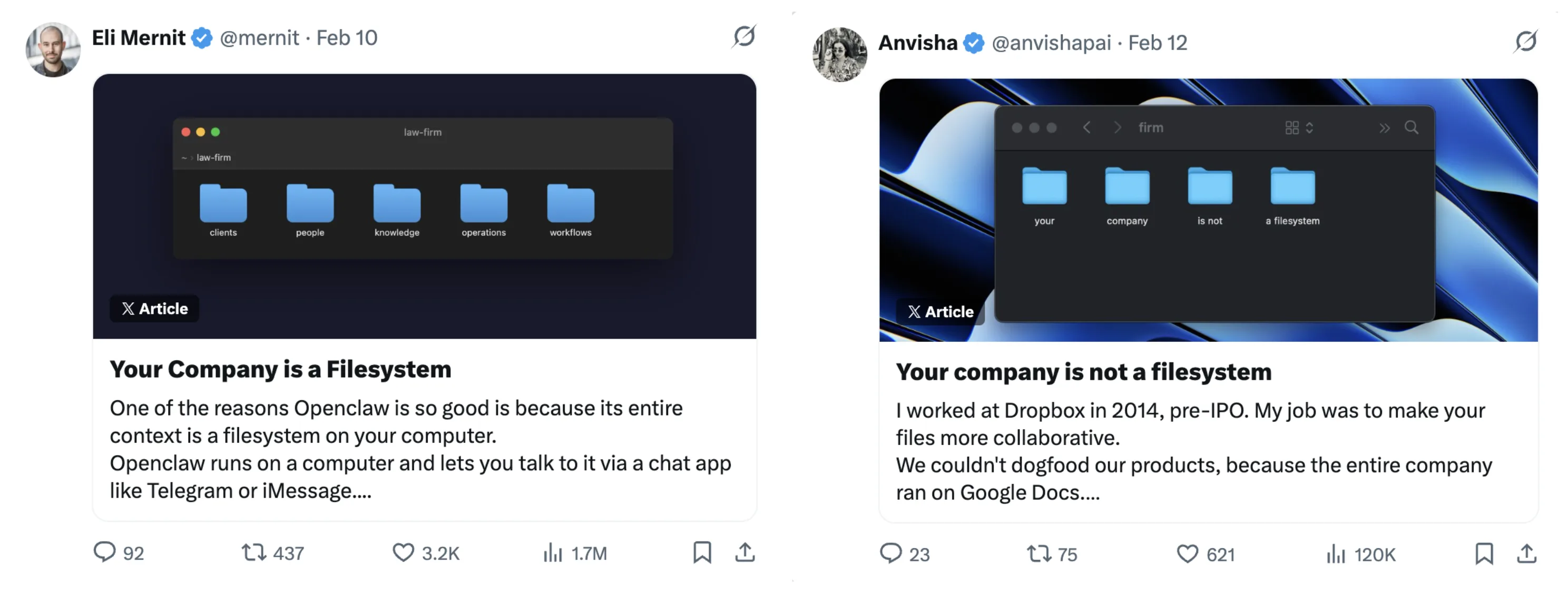 Twitter discussion between Eli Mernit and Anvisha